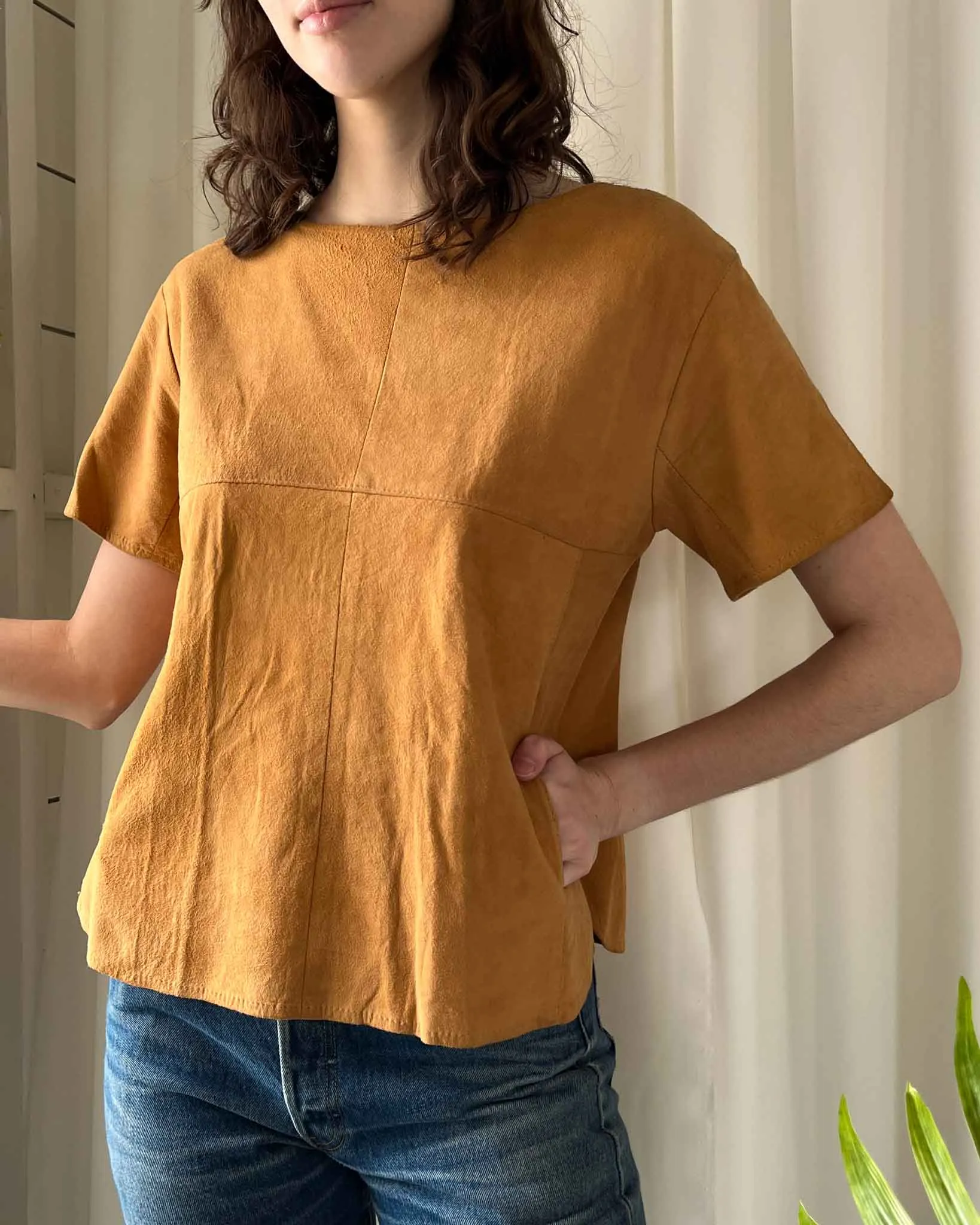90s Soft Suede Leather Top | S-M
