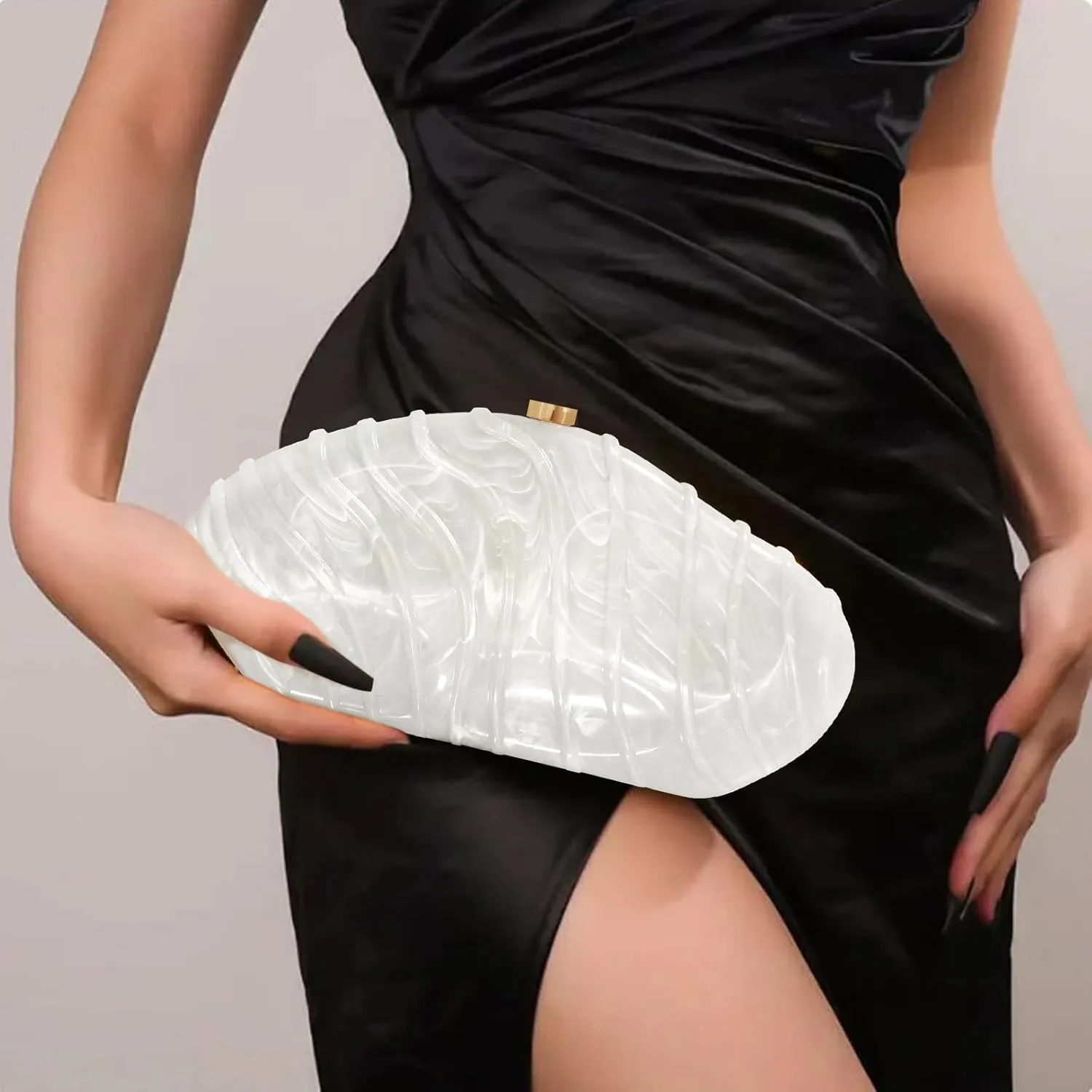 Acrylic Clutch Purse for Women Evening Bag, Irregular Shell Acrylic Purse Box Clutch with Chain for Party Wedding Prom
