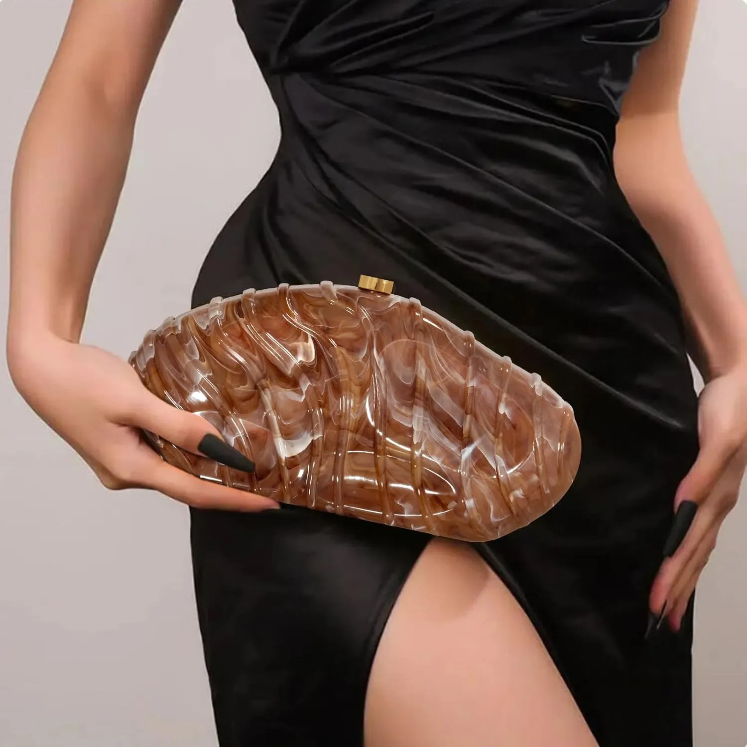 Acrylic Clutch Purse for Women Evening Bag, Irregular Shell Acrylic Purse Box Clutch with Chain for Party Wedding Prom