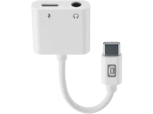 Adaptador USB-C - CellularLine Sound Charge, Conexión simultánea, Puerto de 3.5 mm, Cable 10 cm, Blanco