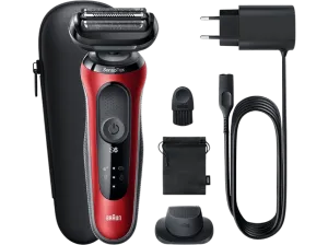 Afeitadora - Braun Series 6 61-R1200S, 3 Cuchillas, Tecnología AutoSense, EasyClick, Wet & Dry, Senso Flex, Rojo