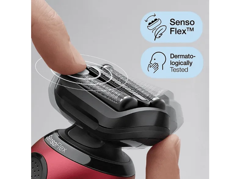 Afeitadora - Braun Series 6 61-R1200S, 3 Cuchillas, Tecnología AutoSense, EasyClick, Wet & Dry, Senso Flex, Rojo