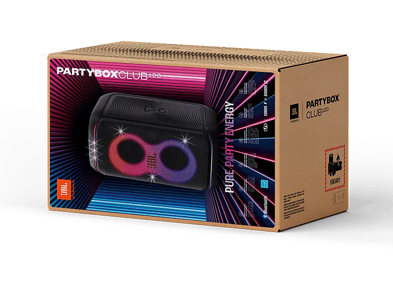 Altavoz de suelo - JBL PartyBox Club 120, Hasta 12h autonomía, 160 W, Negro