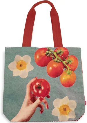 ban.do Big Canvas Bag with Shoulder Strap, Lightweight Reusable Travel Tote for Books, Beach or Produce, Tomatoes are the Best