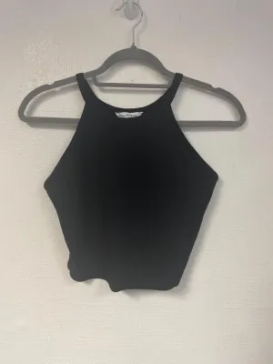 Black racer crop top, Miss Selfridge, Size 10 (Elastane, Cotton)