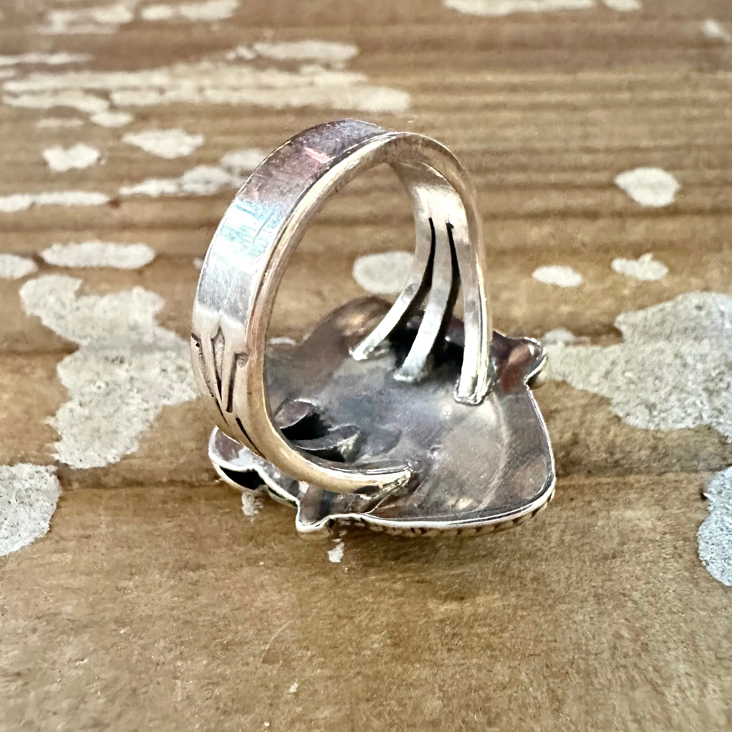 BLUE CORAZON J. Piaso Jr Sterling Silver & Turquoise Flower Heart Ring  Size 7 1/4