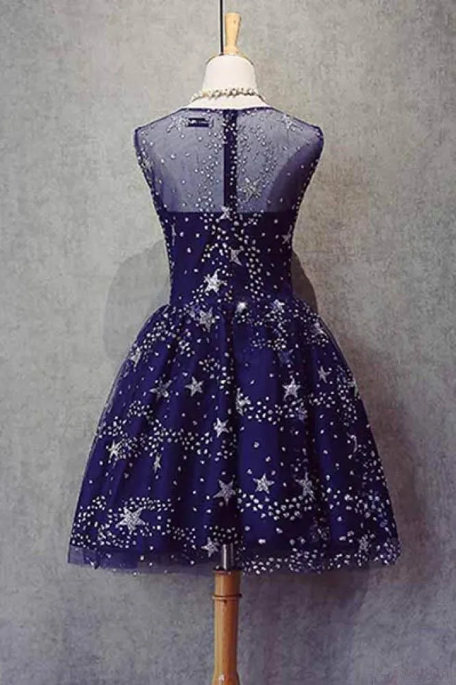 Blue Illusion Unique Cheap Short Homecoming Dresses 2018, BDY0286