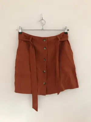 Burnt Orange Button Up Mini Skirt, Miss Selfridge, Size 12 (Polyester, Viscose)