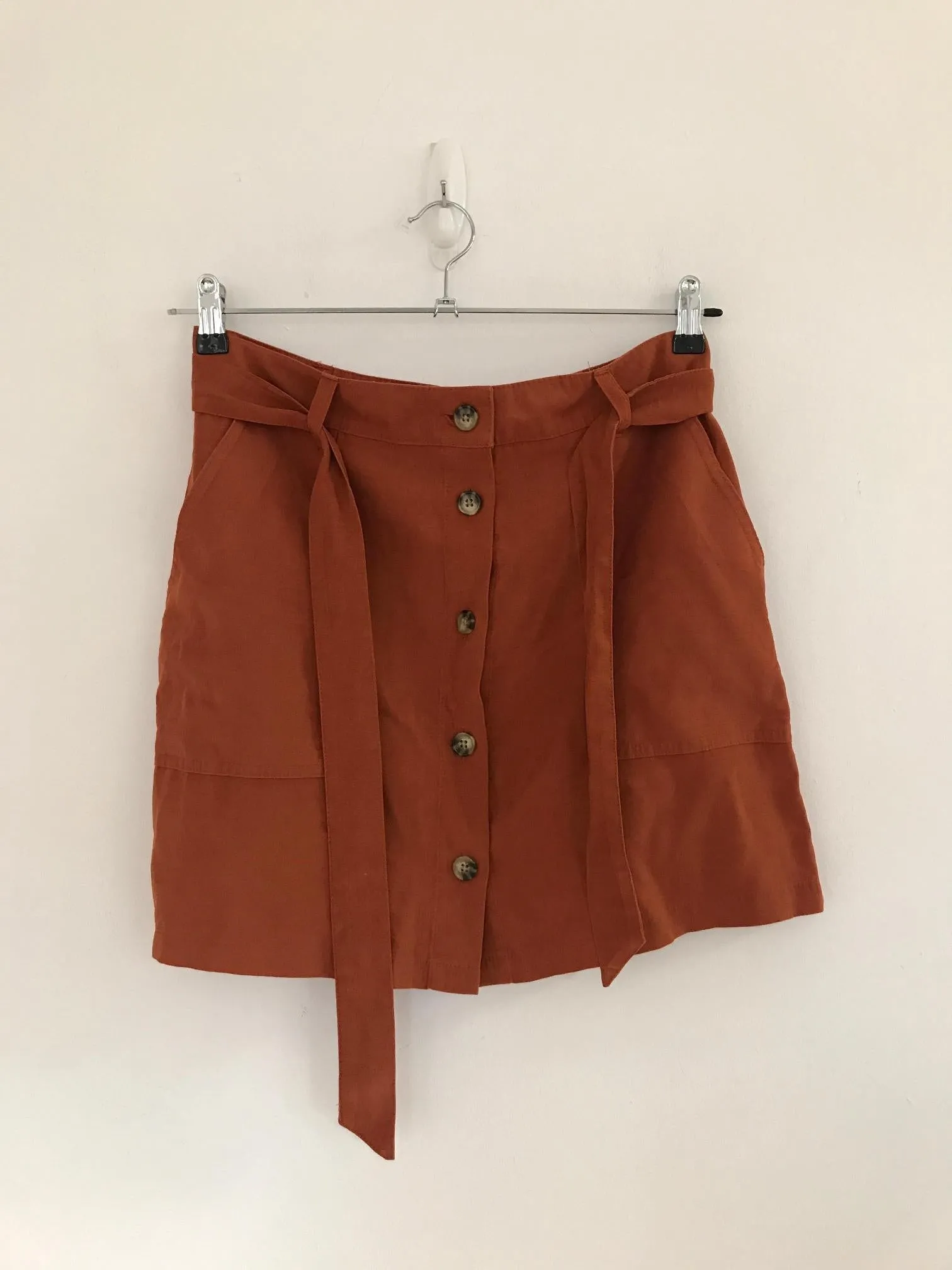 Burnt Orange Button Up Mini Skirt, Miss Selfridge, Size 12 (Polyester, Viscose)
