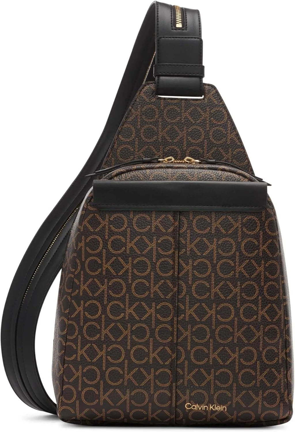 Calvin Klein Women's Millie Backpack for Women  Vegan Leather Monogram Backpack, 2 Pockets, Brown/Khaki/Black, One Size