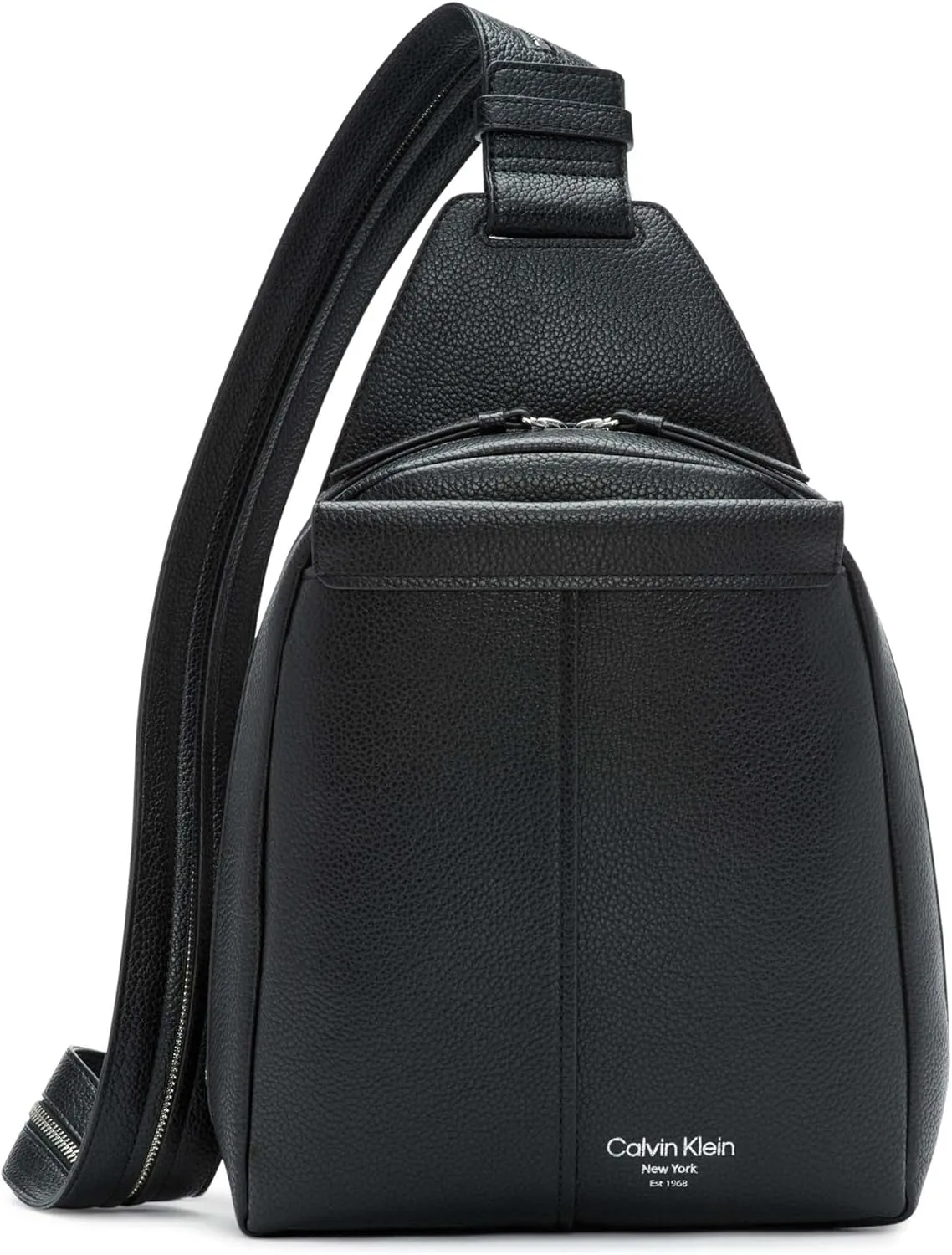 Calvin Klein Women's Myra Backpack for Women  Vegan Leather Convertible Sling Backpack, 2 Pockets, Black/Silver, One Size