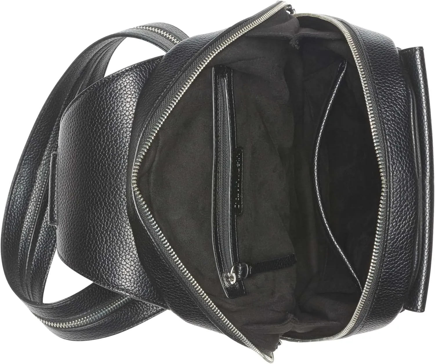 Calvin Klein Women's Myra Backpack for Women  Vegan Leather Convertible Sling Backpack, 2 Pockets, Black/Silver, One Size