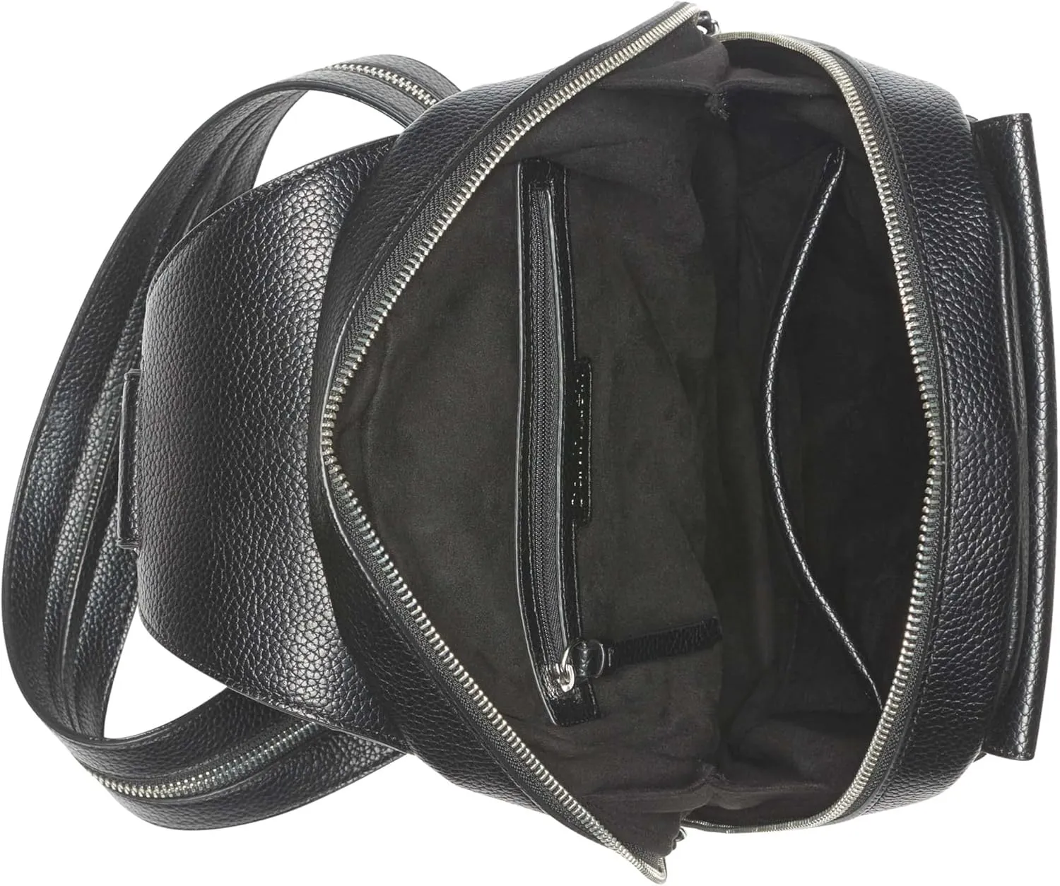 Calvin Klein Women's Myra Backpack for Women  Vegan Leather Convertible Sling Backpack, 2 Pockets, Black/Silver, One Size