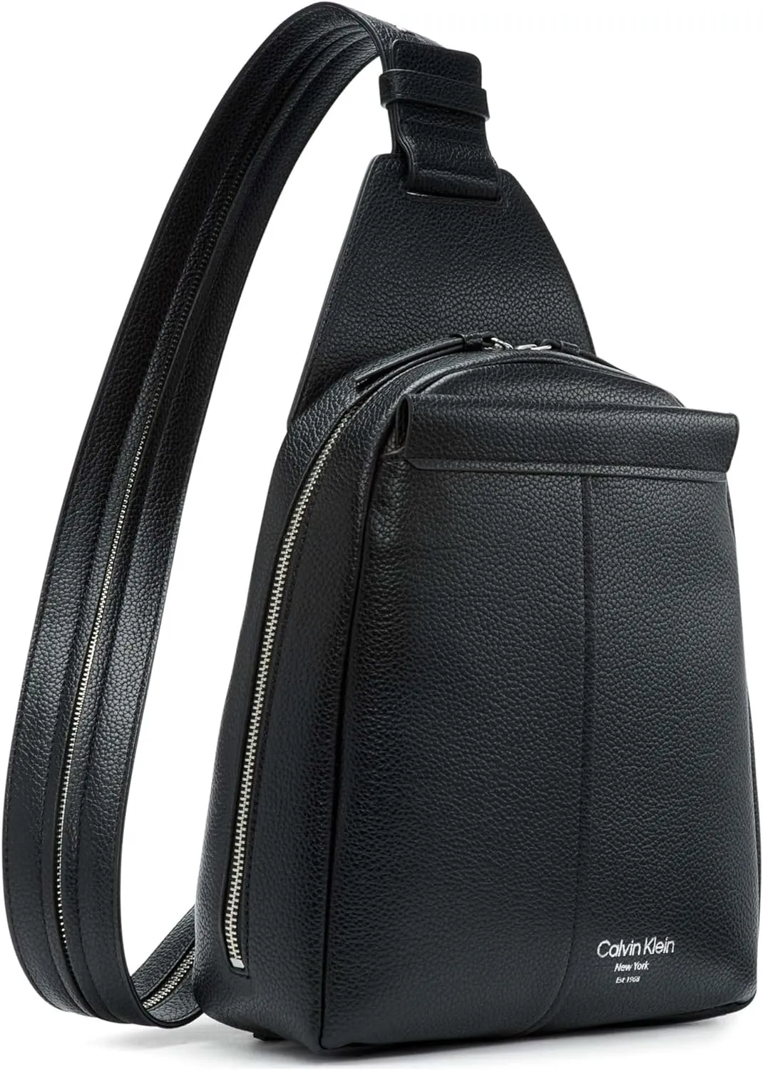 Calvin Klein Women's Myra Backpack for Women  Vegan Leather Convertible Sling Backpack, 2 Pockets, Black/Silver, One Size