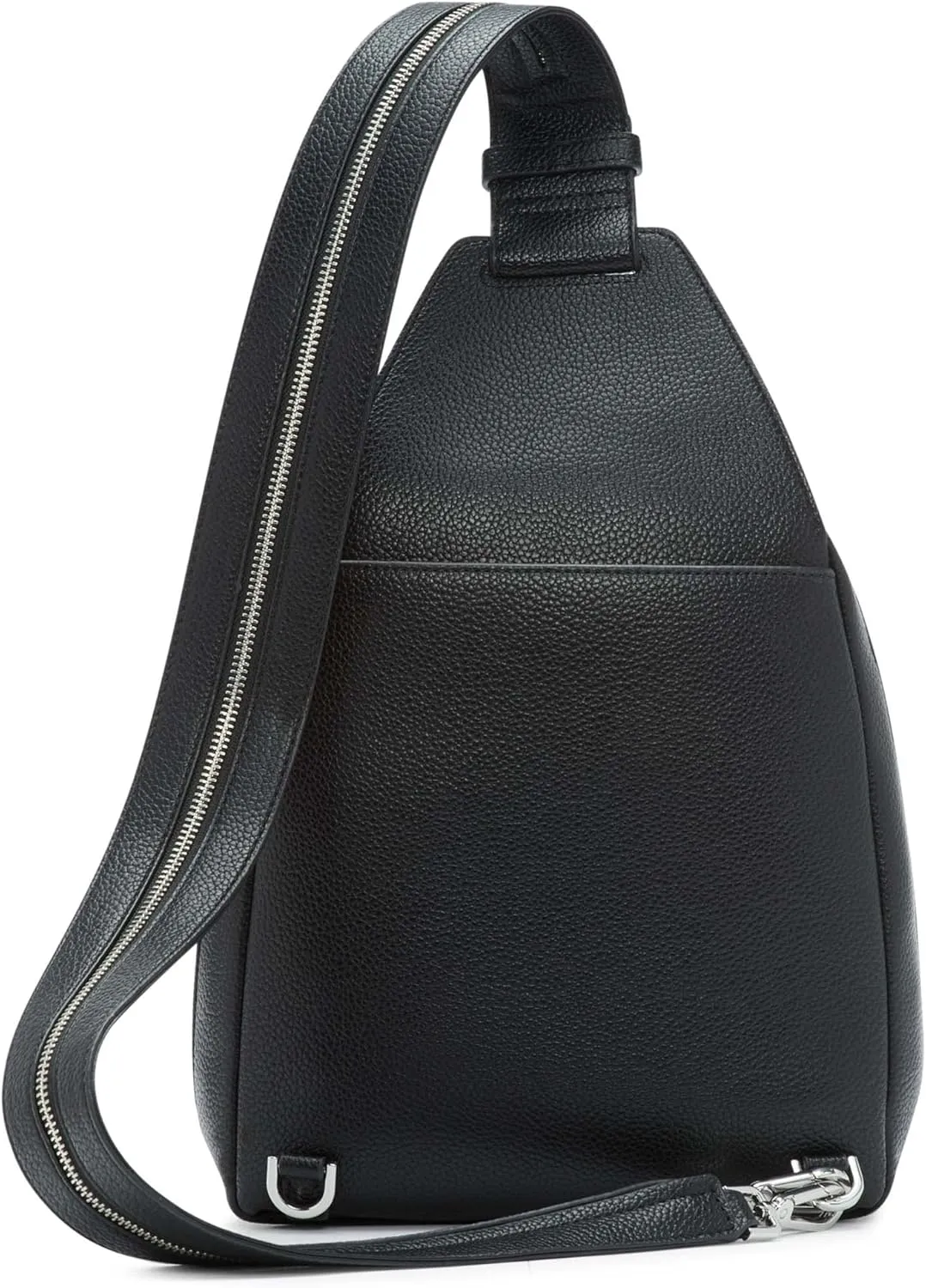 Calvin Klein Women's Myra Backpack for Women  Vegan Leather Convertible Sling Backpack, 2 Pockets, Black/Silver, One Size