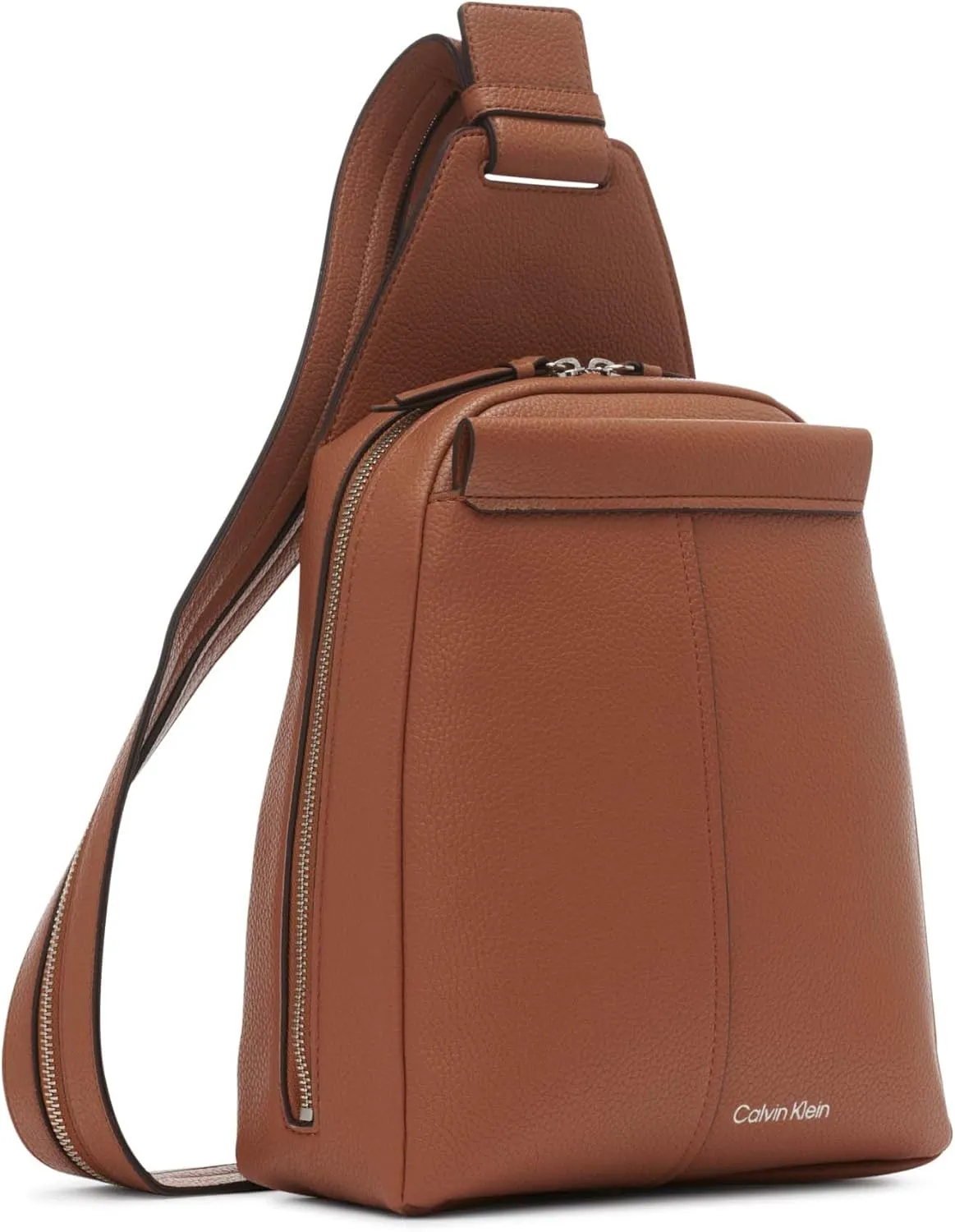Calvin Klein Women's Myra Backpack for Women  Vegan Leather Convertible Sling Backpack, 2 Pockets, Caramel, One Size