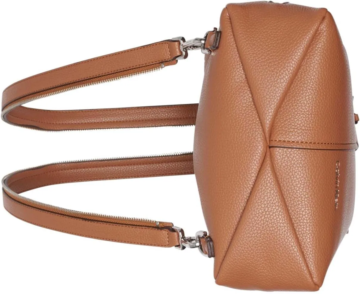 Calvin Klein Women's Myra Backpack for Women  Vegan Leather Convertible Sling Backpack, 2 Pockets, Caramel, One Size
