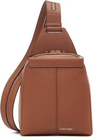 Calvin Klein Women's Myra Backpack for Women  Vegan Leather Convertible Sling Backpack, 2 Pockets, Caramel, One Size