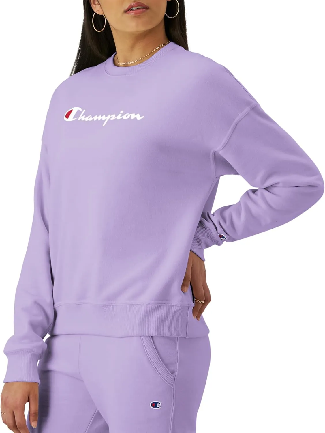 Champion Women's Sweatshirt, Powerblend, Crewneck for Women, Script (Plus Size Available)