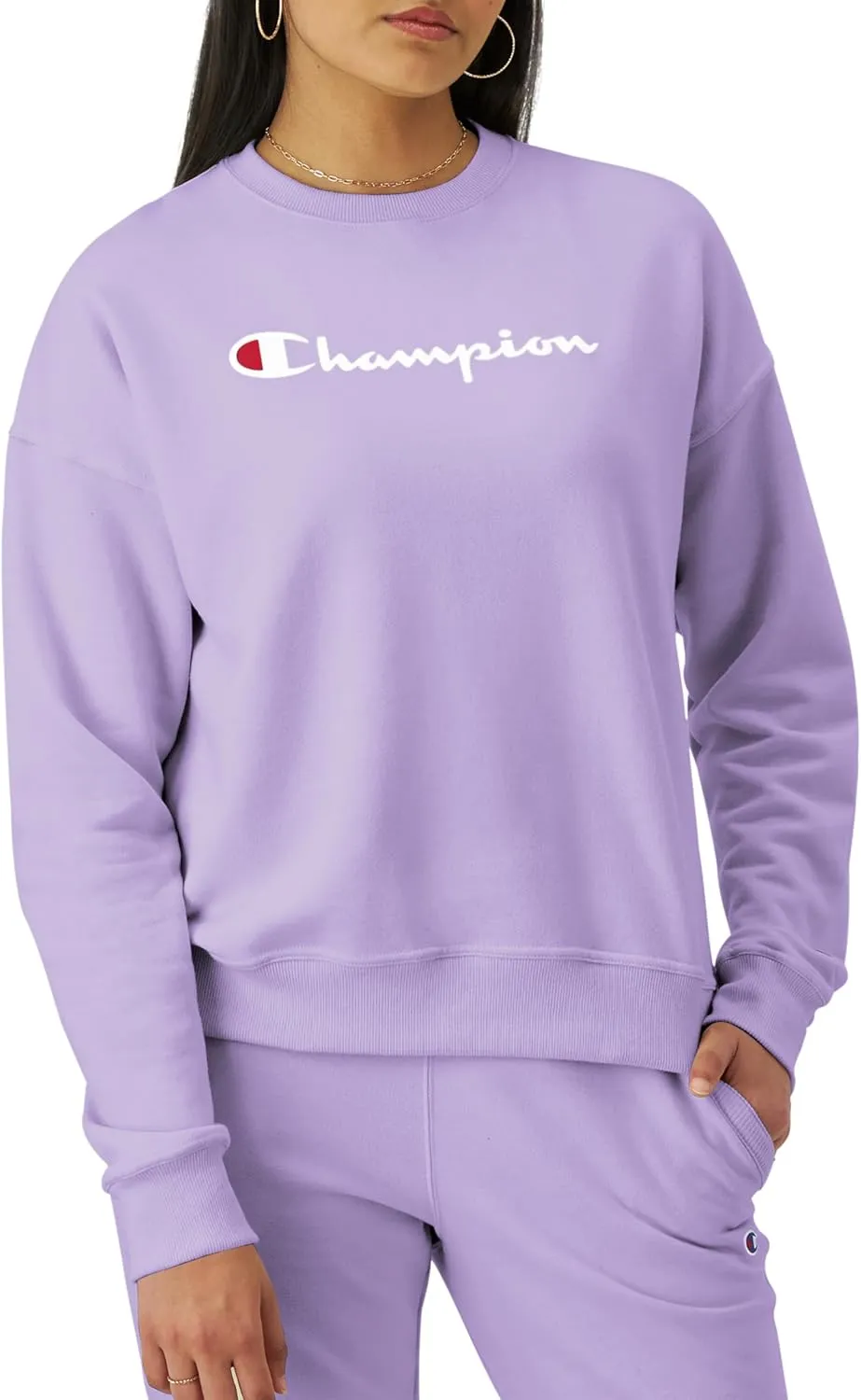 Champion Women's Sweatshirt, Powerblend, Crewneck for Women, Script (Plus Size Available)