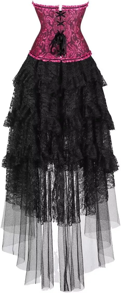Corset Dress Top Bustier for Women Lace up Brocade Classic Floral Plus Size