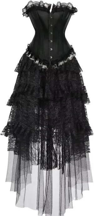 Corset Dress with Long Skirt Lace 2 PCS Women Plus Size Vintage Costume Renissance Halloween