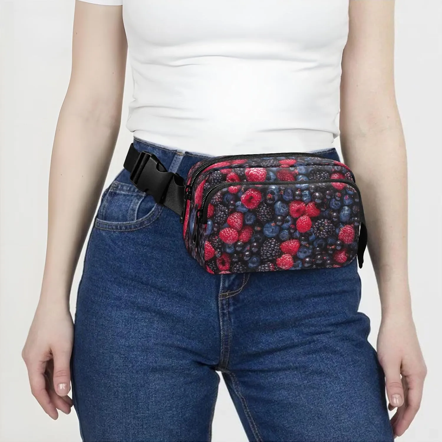 Fanny Packs for Women Men Assorted Fresh Berries Belt Bag Waterproof Fashion Waist Pack with Adjustable Strap Food Background Waist Bag Hip Bumbags for Running Workout Travel Hiking Cycling