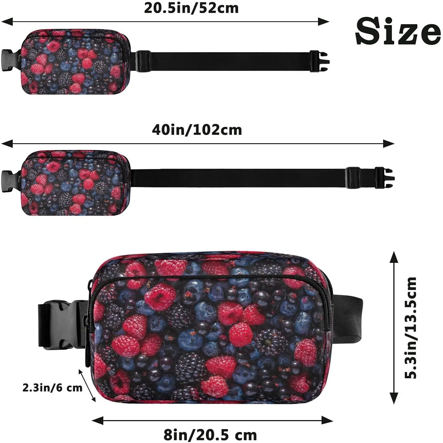 Fanny Packs for Women Men Assorted Fresh Berries Belt Bag Waterproof Fashion Waist Pack with Adjustable Strap Food Background Waist Bag Hip Bumbags for Running Workout Travel Hiking Cycling