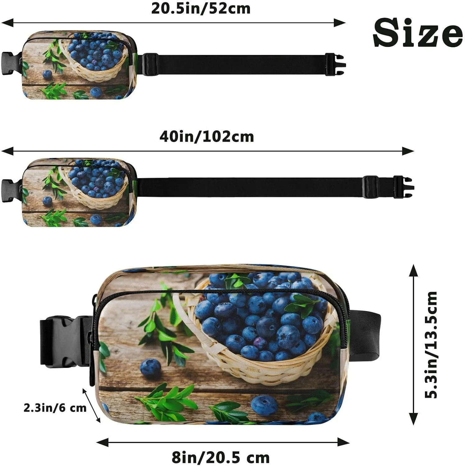 Fanny Packs for Women Men Fresh Blueberry Basket Belt Bag Waterproof Fashion Waist Pack with Adjustable Strap Waist Bag Hip Bumbags for Running Workout Travel Hiking Cycling