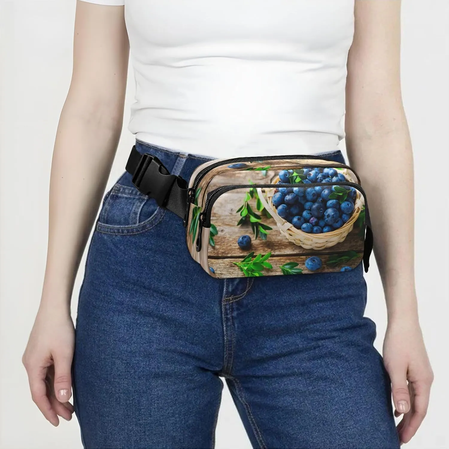 Fanny Packs for Women Men Fresh Blueberry Basket Belt Bag Waterproof Fashion Waist Pack with Adjustable Strap Waist Bag Hip Bumbags for Running Workout Travel Hiking Cycling