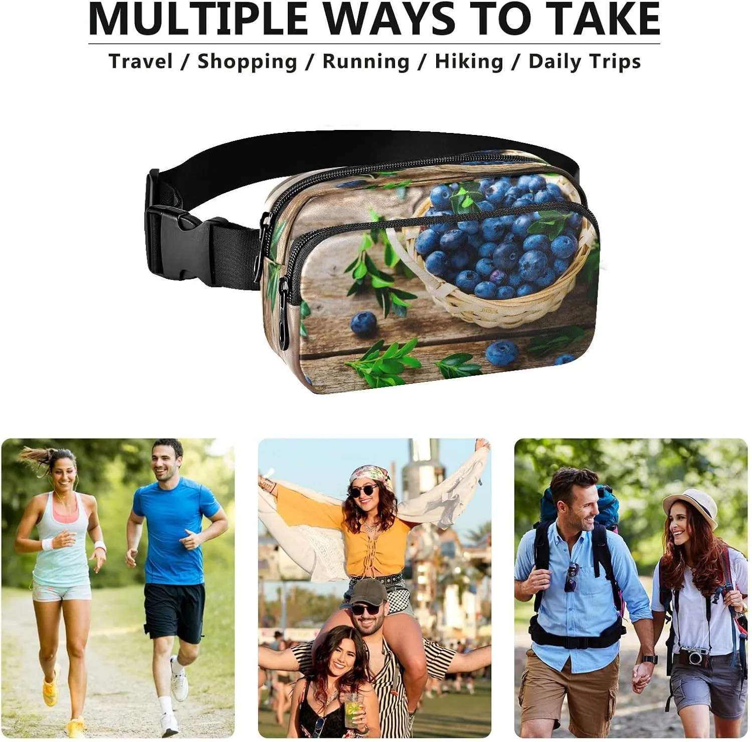 Fanny Packs for Women Men Fresh Blueberry Basket Belt Bag Waterproof Fashion Waist Pack with Adjustable Strap Waist Bag Hip Bumbags for Running Workout Travel Hiking Cycling
