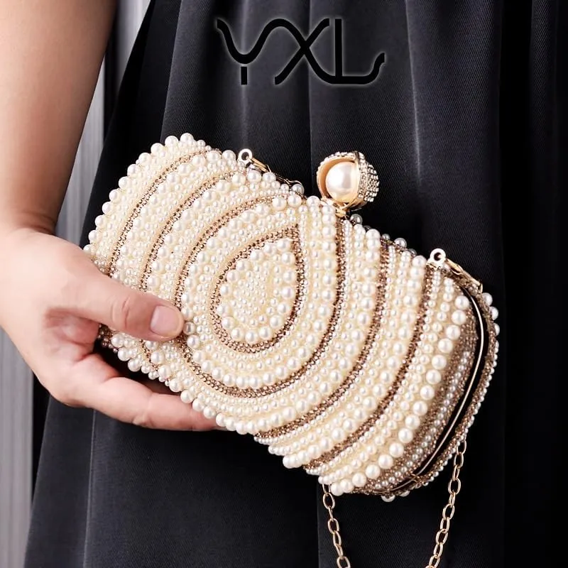 French Creativity Clutch Purses Imitation Pearls Miss Evening Bag