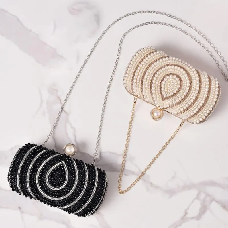 French Creativity Clutch Purses Imitation Pearls Miss Evening Bag