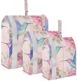 Hummingbirds and Flowers Packing Cubes Set of 3, Lightweight Travel Luggage Organizers Foldable Bags for Easy Packing and Organization