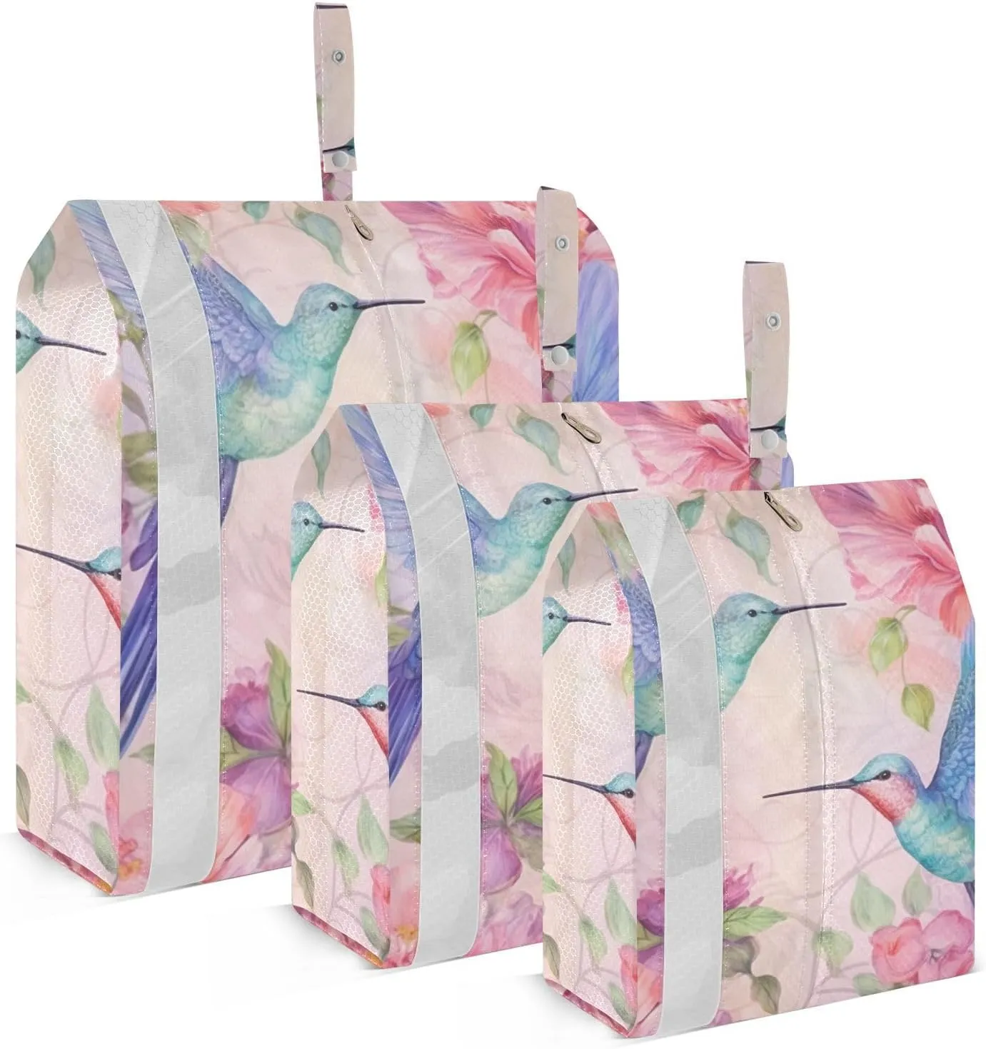 Hummingbirds and Flowers Packing Cubes Set of 3, Lightweight Travel Luggage Organizers Foldable Bags for Easy Packing and Organization