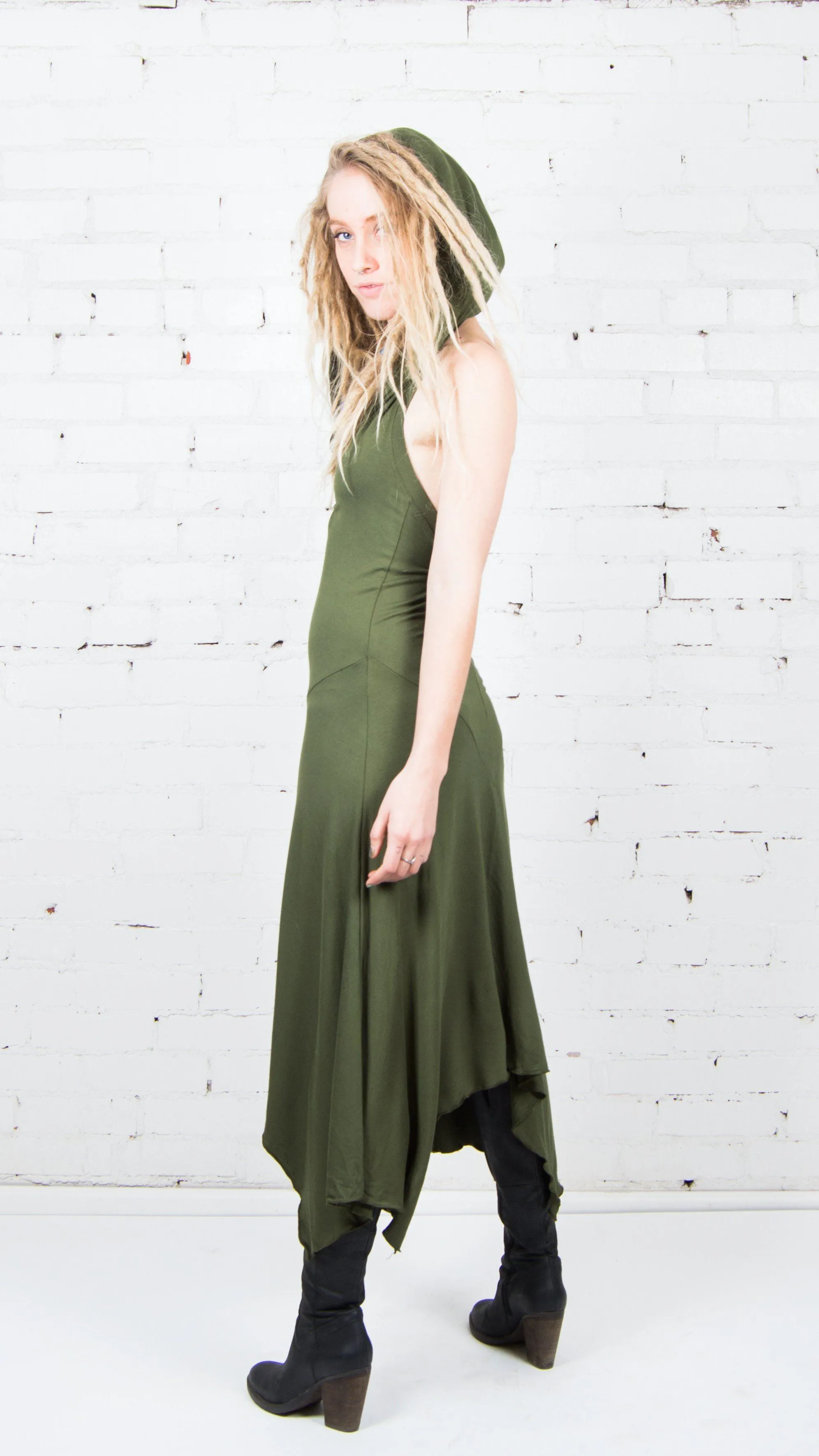 Kenz Hooded V-Neck Dress