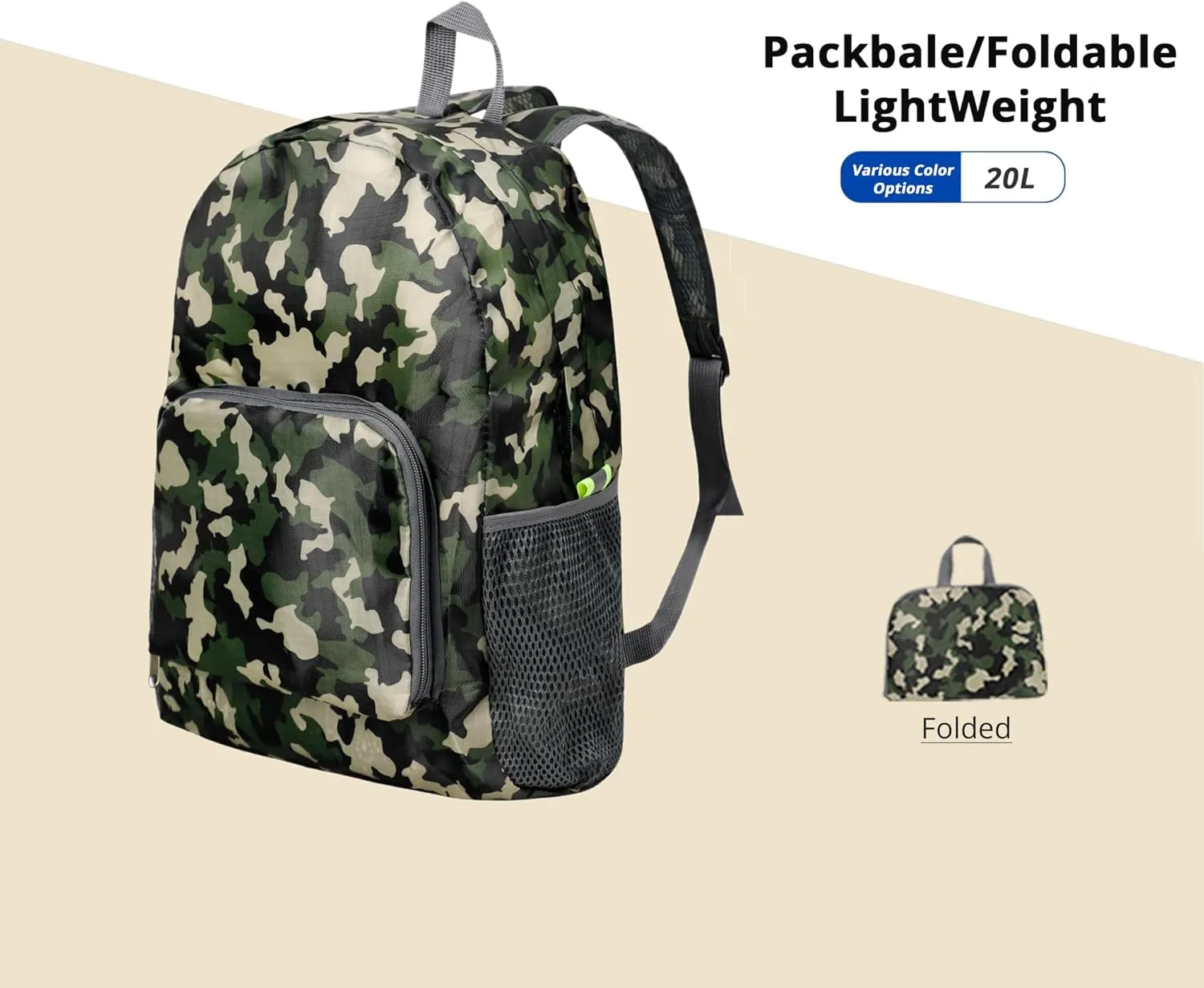 Lightweight Backpack for Travel, Small Hiking BackPack for Women Men, Packable Backpack, Foldable Backpack, Outdoor Backpack (Camouflage)