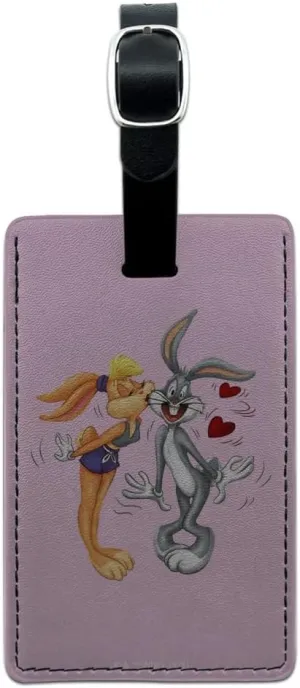 Looney Tunes Bugs and Lola Kiss Rectangle Leather Luggage Card Carry-On ID Tag