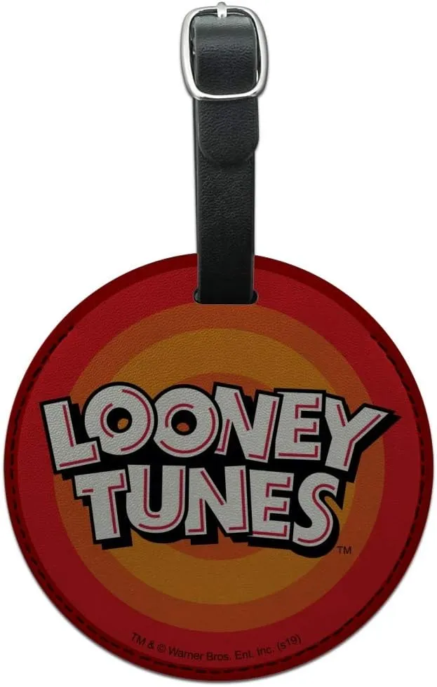 Looney Tunes Logo Round Leather Luggage Card Suitcase Carry-On ID Tag