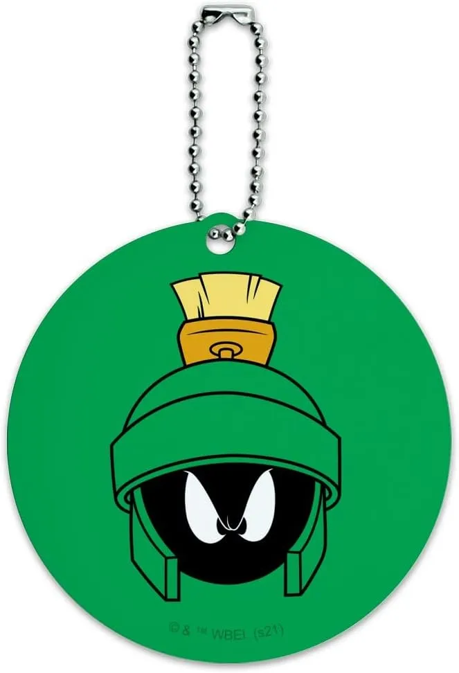 Looney Tunes Marvin Face Round Luggage ID Tag Card Suitcase Carry-On