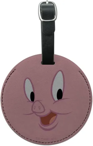 Looney Tunes Porky Face Round Leather Luggage Card Suitcase Carry-On ID Tag