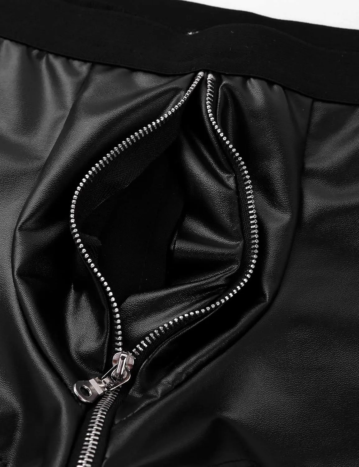 Mens Wet Look Faux Leather Shorts Zipper Bulge Pouch Low Rise Boxer Briefs Clubwear