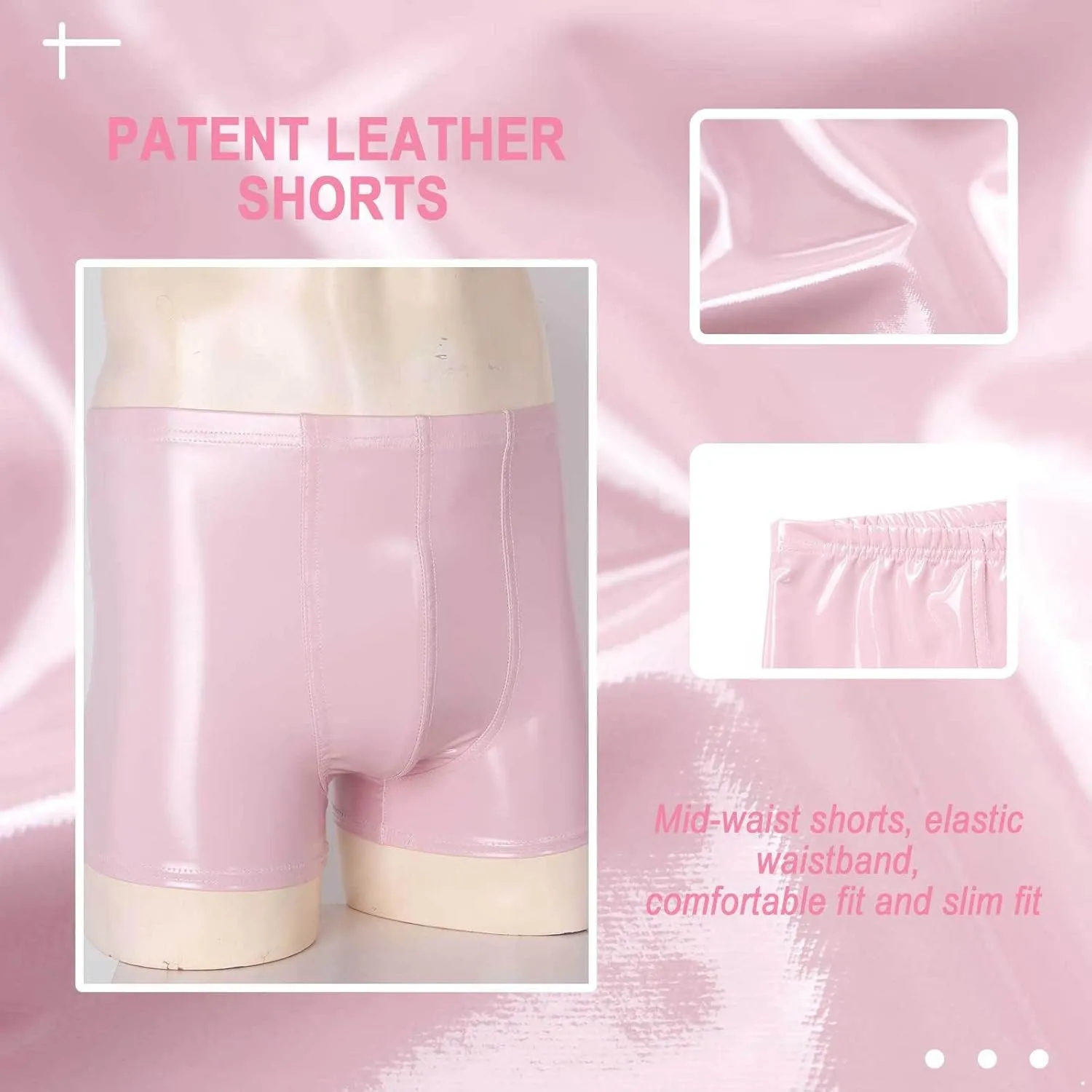 Mens Wet Look Patent Leather Shorts Bulge Pouch Boxer Brief Low Waist Shiny Clubwear