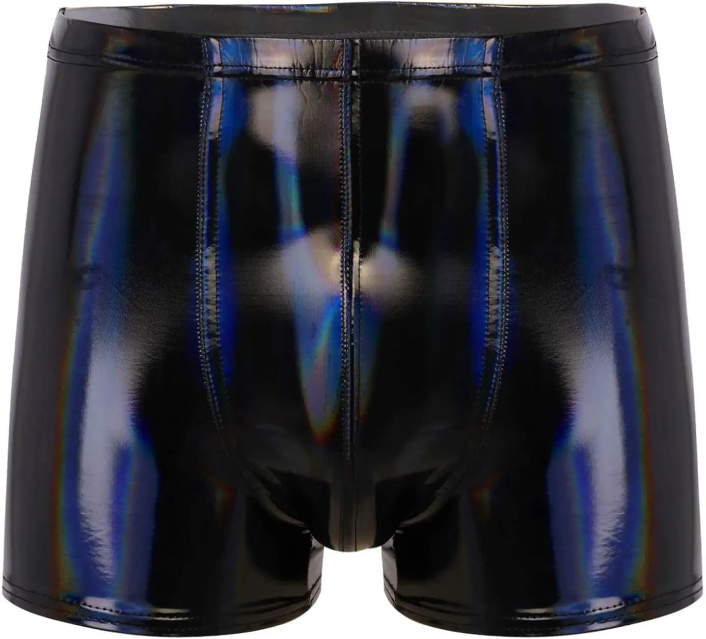 Mens Wet Look Patent Leather Shorts Bulge Pouch Boxer Brief Low Waist Shiny Clubwear