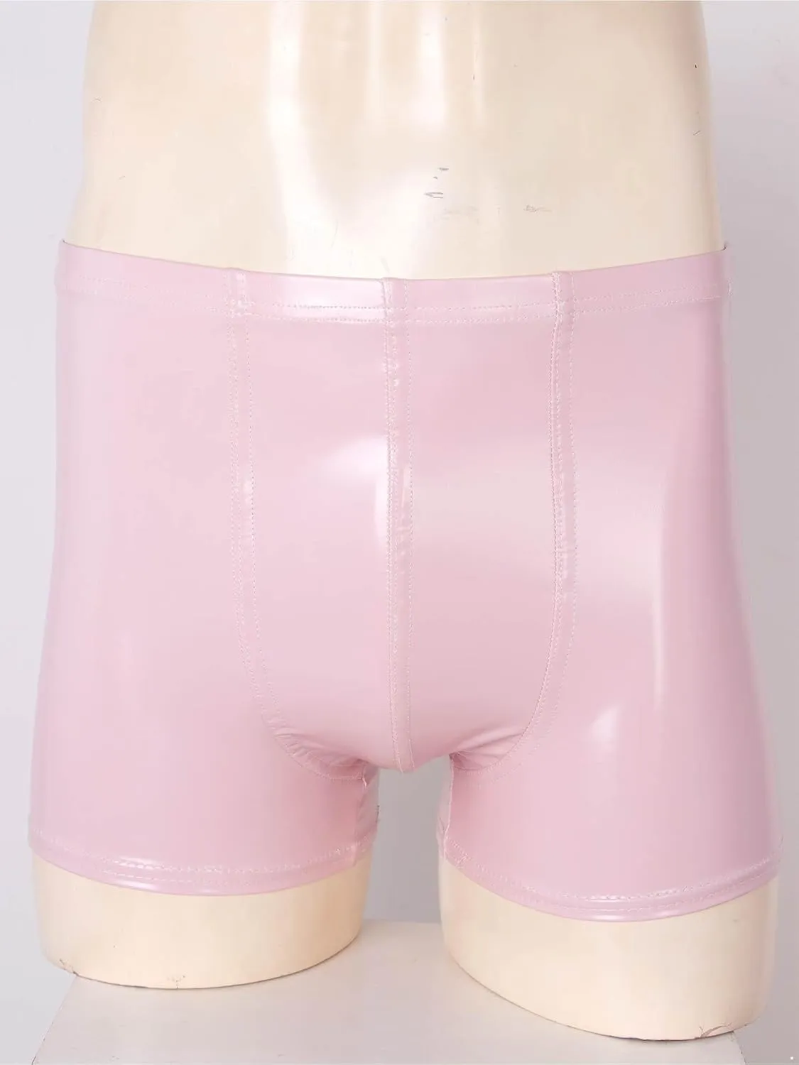 Mens Wet Look Patent Leather Shorts Bulge Pouch Boxer Brief Low Waist Shiny Clubwear