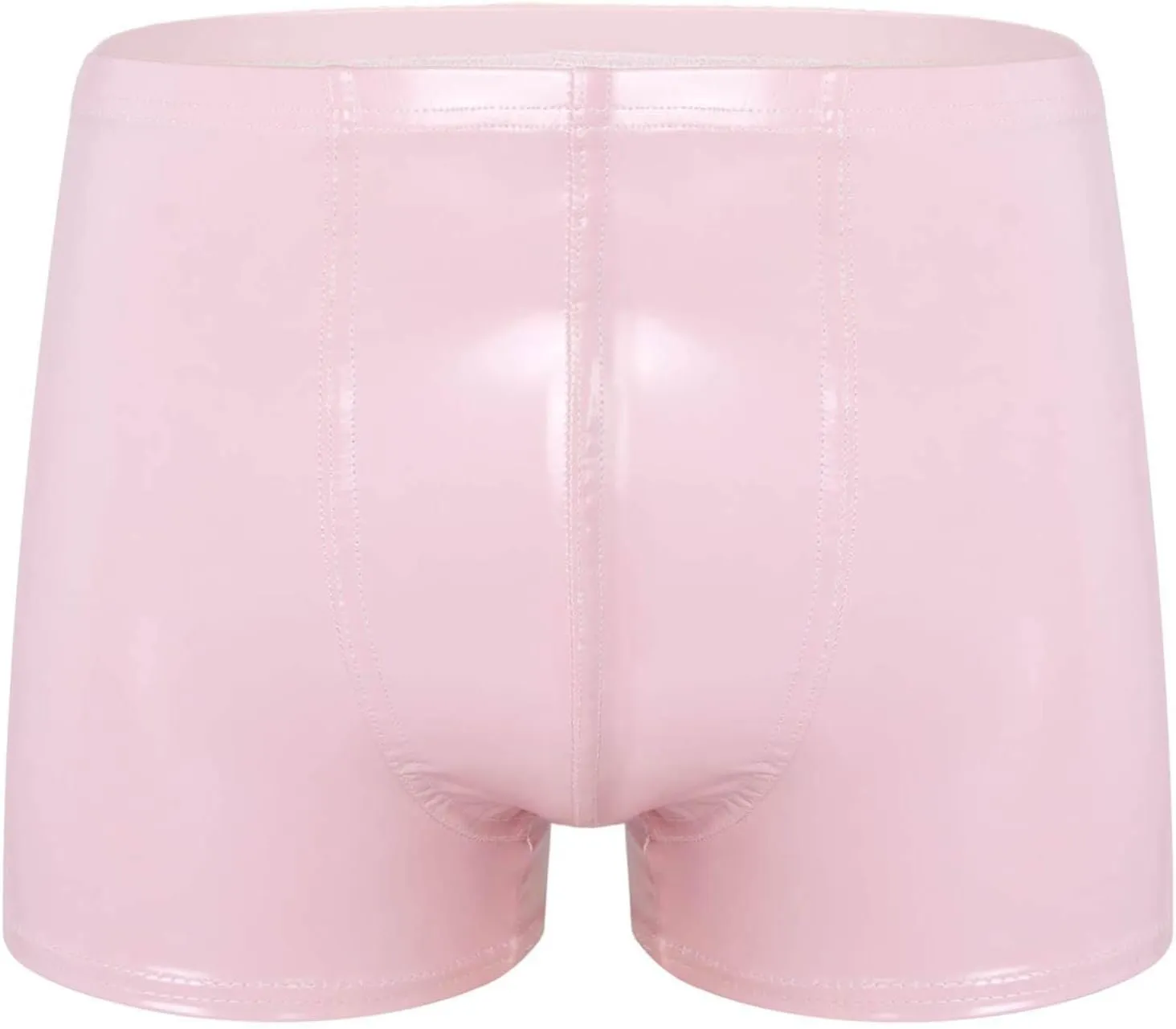 Mens Wet Look Patent Leather Shorts Bulge Pouch Boxer Brief Low Waist Shiny Clubwear