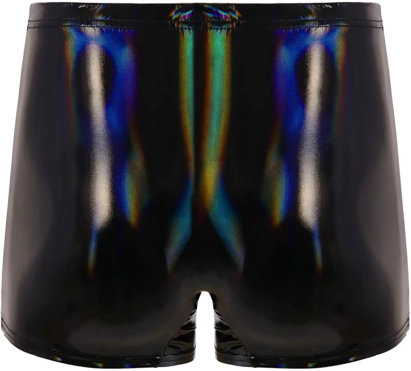 Mens Wet Look Patent Leather Shorts Bulge Pouch Boxer Brief Low Waist Shiny Clubwear
