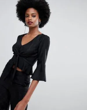 Miss Selfridge jacquard blouse in black