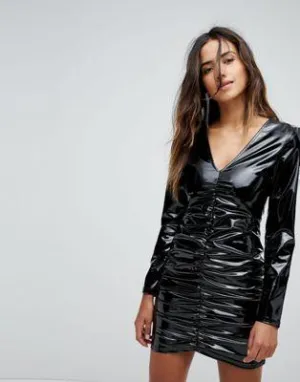 Miss Selfridge Ruched Vinyl Mini Dress
