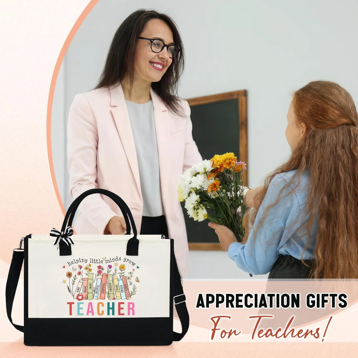 OASSIE Teacher Appreciation Gifts - Canvas Tote Bag 13oz With Zipper - Teacher's Day Birthday Thank You Gifts for Teachers